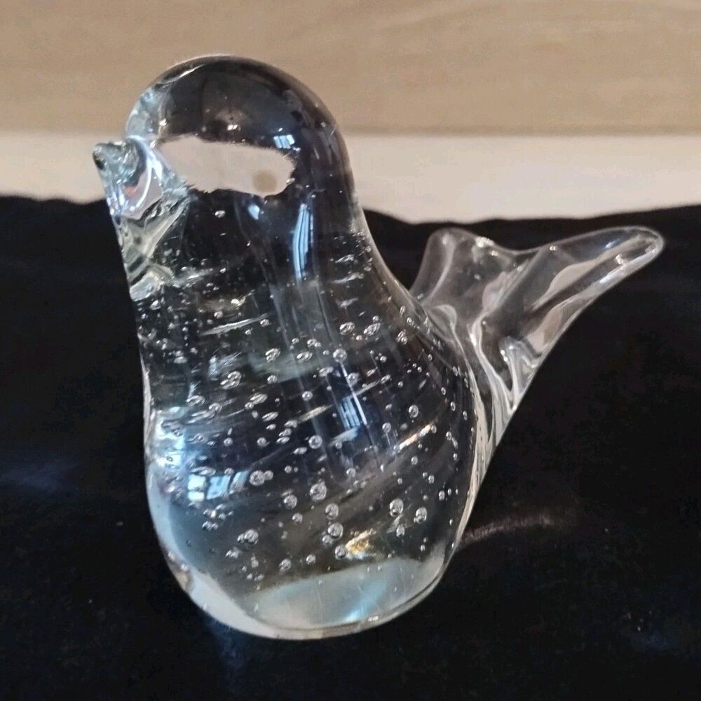 Clear Art Glass Controlled Bubbles Bird Paperweight Dove Figurine Vintage